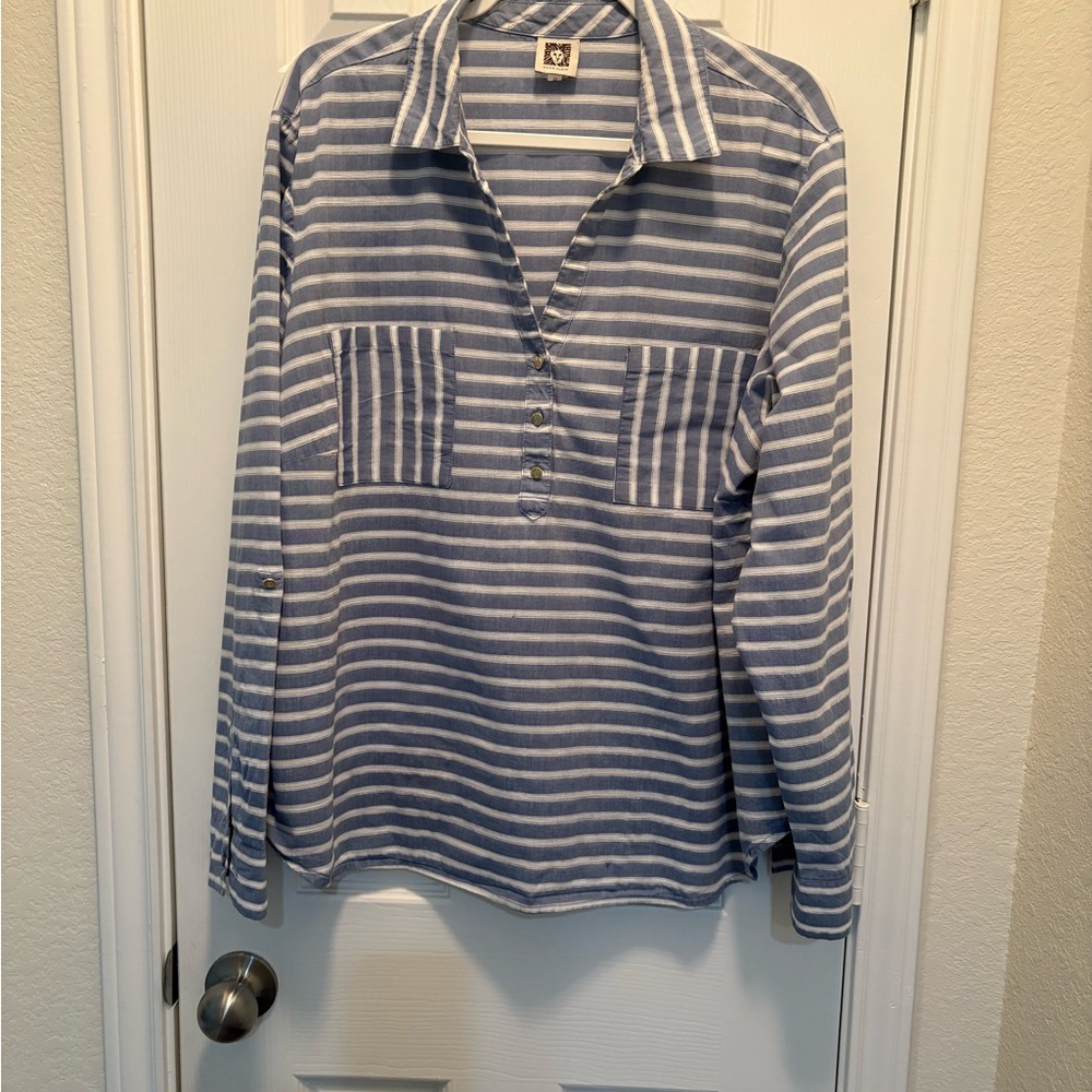 Anne Klein Blue and White Striped Shirt Sz 1x.